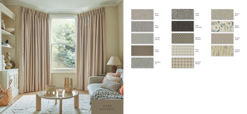 Dark natural made to measure curtains and roman blind collection
