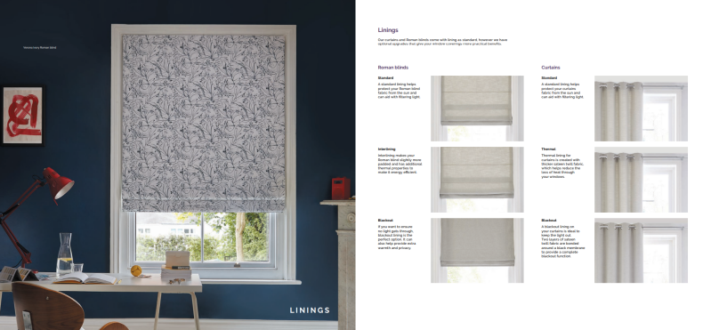 Lining options for curtains and roman blinds