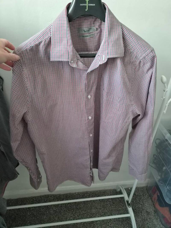 Red/blue/white checked mens long sleeve shirt. Size 16.5 collar.