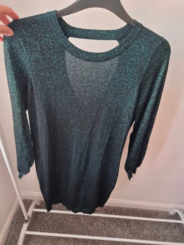 Grenn glittery/black long sleeve dress. Size 14 by George