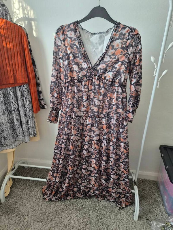 Brown/black floral long dress. Size Large