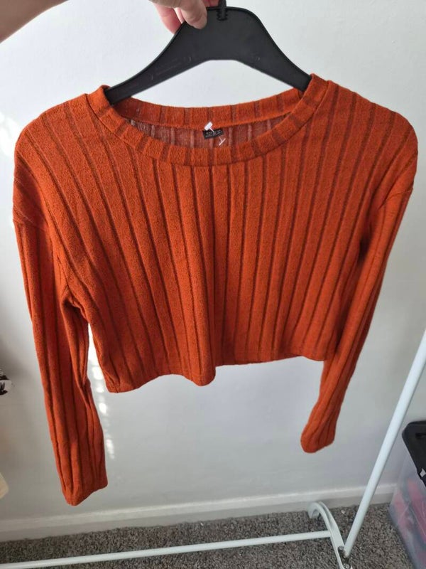 Burnt orange crop top with long sleeves. Size small by Shein