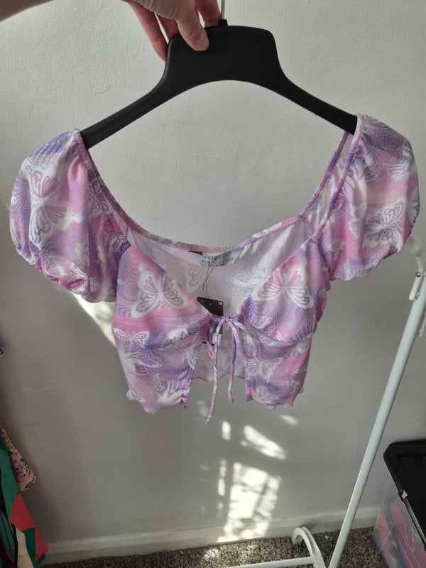 Lilac butterfly crop top. See through. Size XS by Primark.