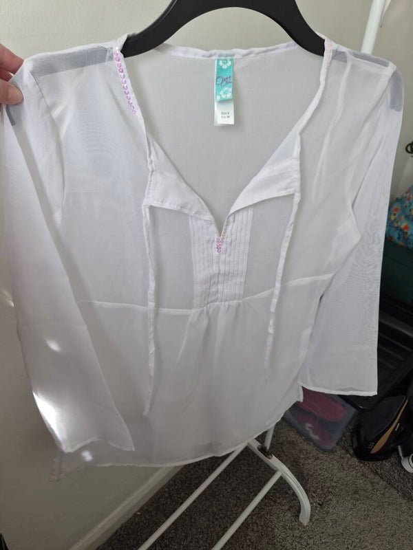 White long sleeve sheer top. Size 8 by Ocean Club