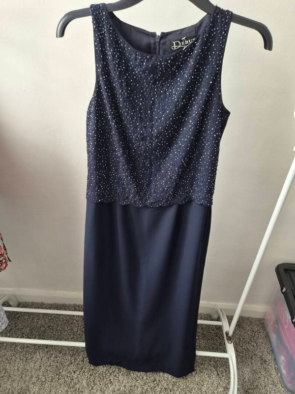 Navy long dress with a beaded chest. Size 12 by Debenhams