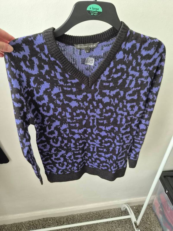 Purple/black patterned jumper. Size 14 by Love Knitwear