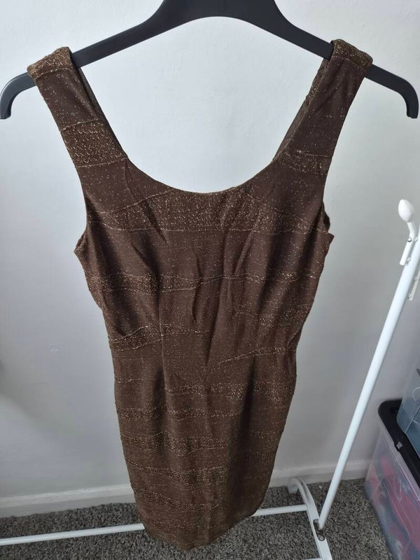 Brown/gold glitter dress. By Official. No size but measures a UK size 8