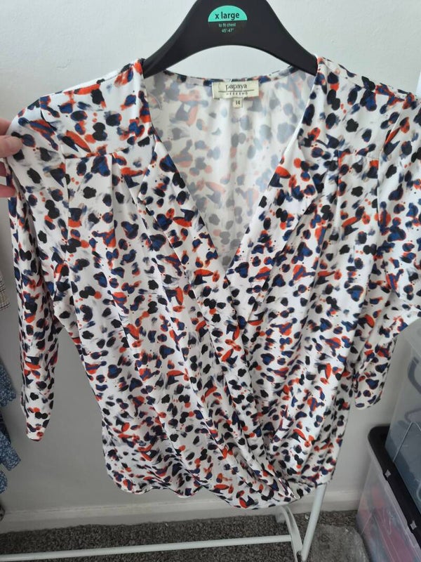 Multicoloured patterned top. Size 14 by Papaya