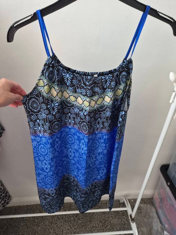 Blue patterned dress. Size medium.