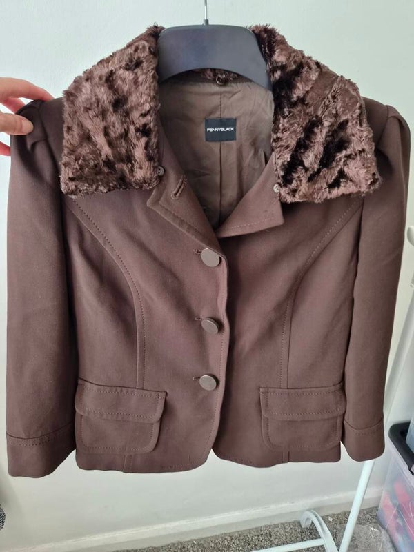Brown jacket with removable faux fur collar. Size 14 by Penny Black
