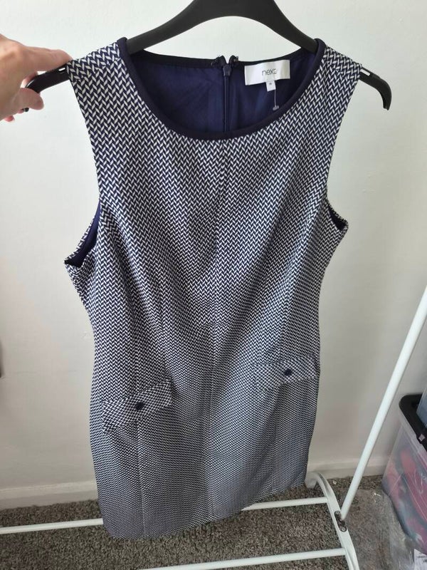 Navy/white patterned dress. Size 14 by Next