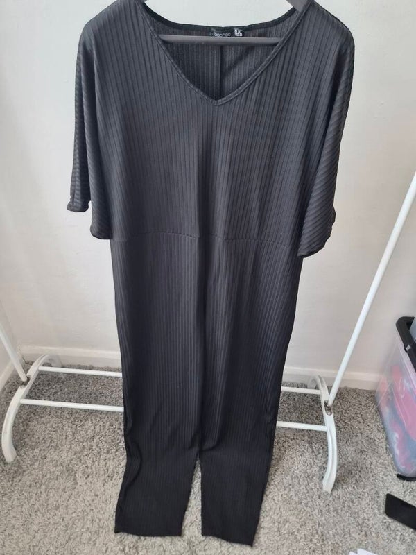 Black ribbed wide leg jumpsuit.  Size 22