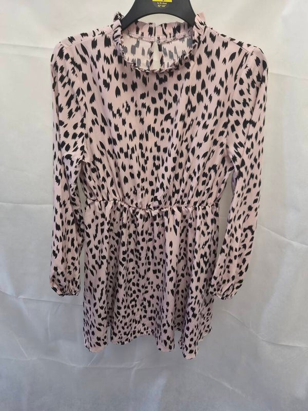 Pastel pink/black patterned long sleeve dress in size large