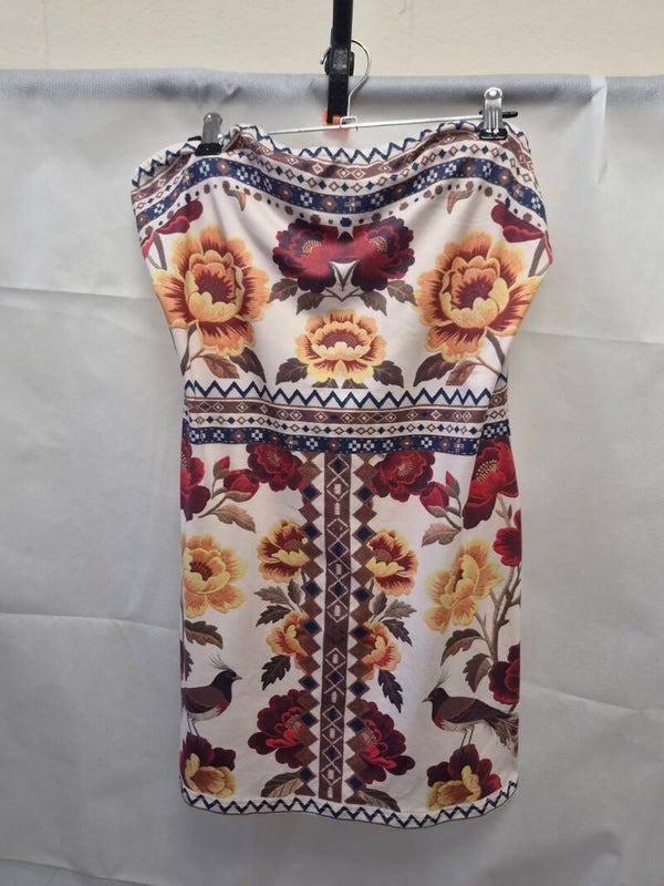 Floral strapless dress. Size large but comes up smaller