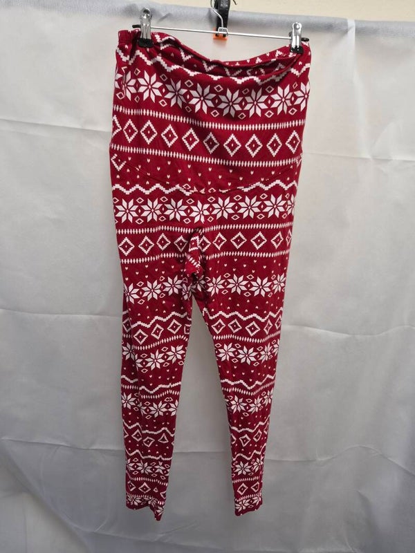 Deep red and white patterned PJ maternity bottoms. Size Medium