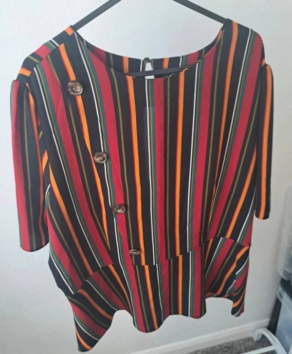 Multicoloured stripe short sleeve top. Size 16 by Papaya