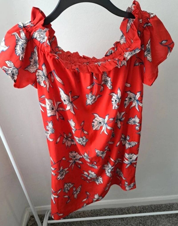 Red floral off the shoulder top. Size 12 by Atmosphere