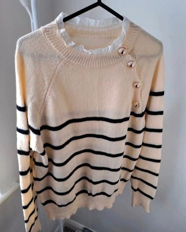 Beige/black stripe thin jumper. Size medium by Shein