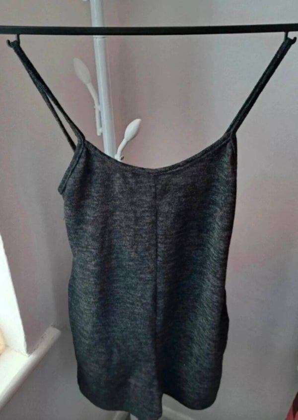 Petite black brushed jersey strappy playsuit. Size 10 by Prettt Little Thing