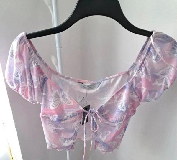 Lilac butterfly see through crop top. Size XS by Primark