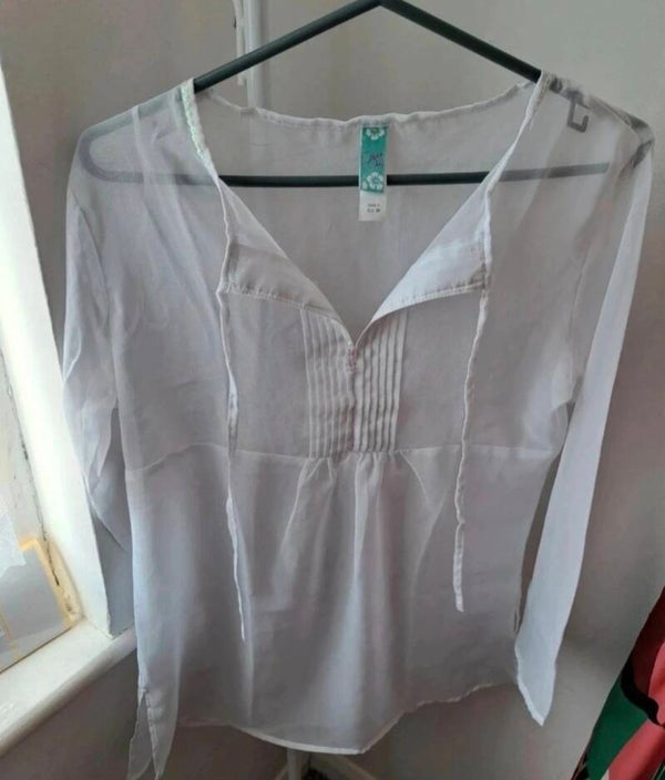 White long sleeve see through top.  Size 8 by Ocean Club