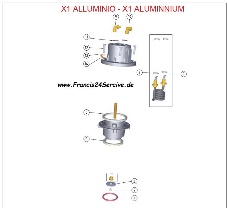 Francis illy X1 Alu Boiler-C001076ALU 42.3,5 Viton rot pos 01