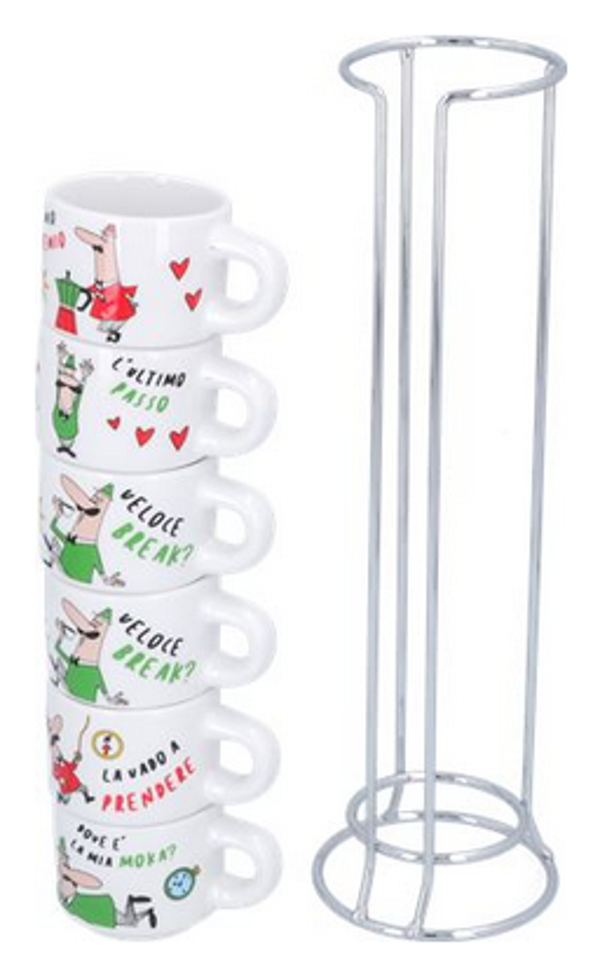 SET 6 TASSEN BIALETTI MIT KARIKATUR