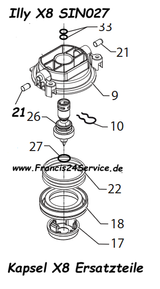 Francis illy x8 sin 027 - pos 27  12000806 OR A ID9.92X2.62 IN SILICONE 70 SHbaugleiche