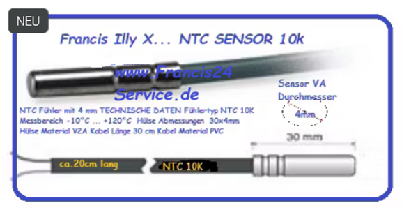Francis Illy X..C000713 - TEMPERATURFÜHLER SONDE 10K für de Kessel