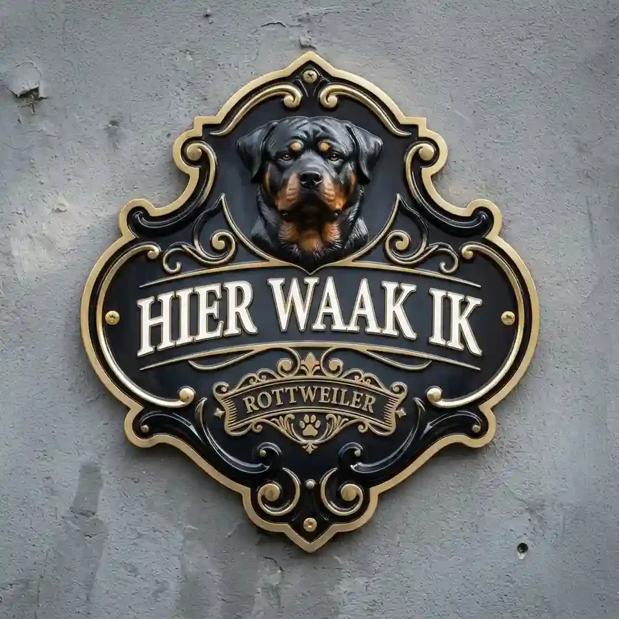 Waakbord Rottweiler 3D Acryl 4mm - Hier Waak Ik