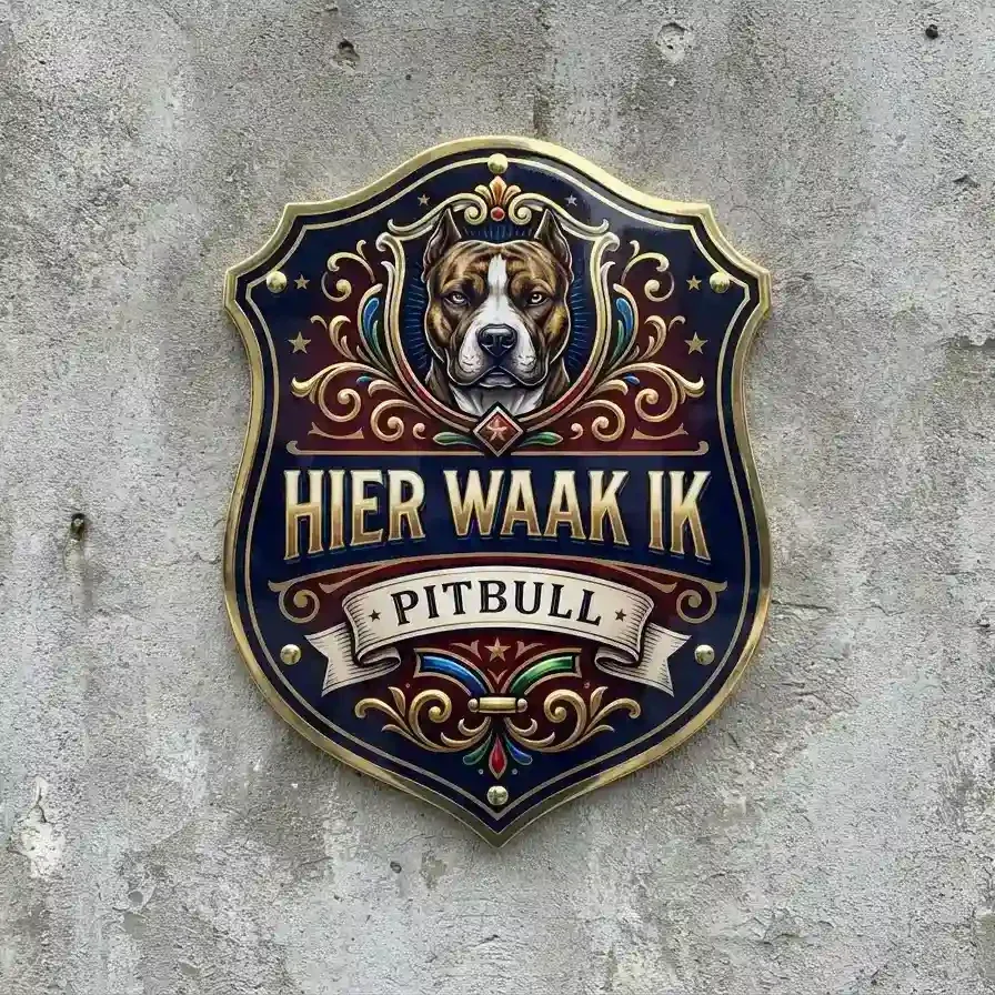 Acryl Pitbull Waakbord Schild 'Hier Waak Ik