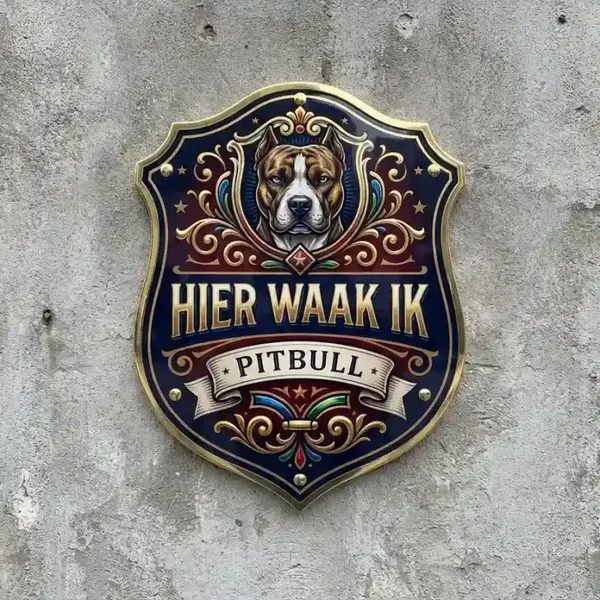 Acryl Pitbull Waakbord Schild 'Hier Waak Ik