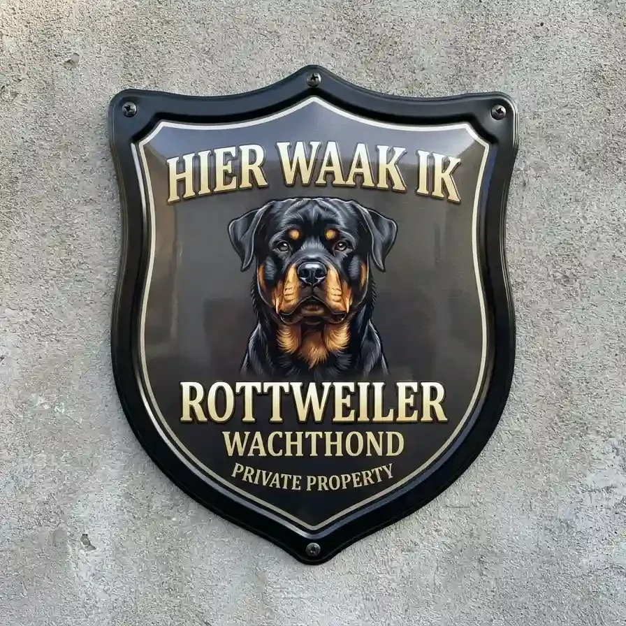 Acryl Rottweiler Waakbord Schild - Hier Waak Ik