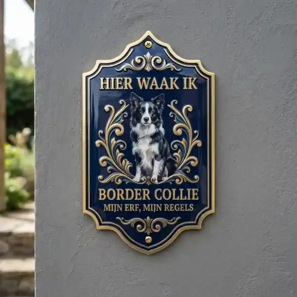Acryl Waakbord Border Collie - Hier Waak Ik