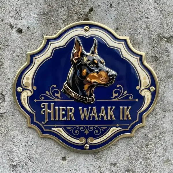 Waakbord Dobermann Barokstijl Blauw Goud 4mm Acryl