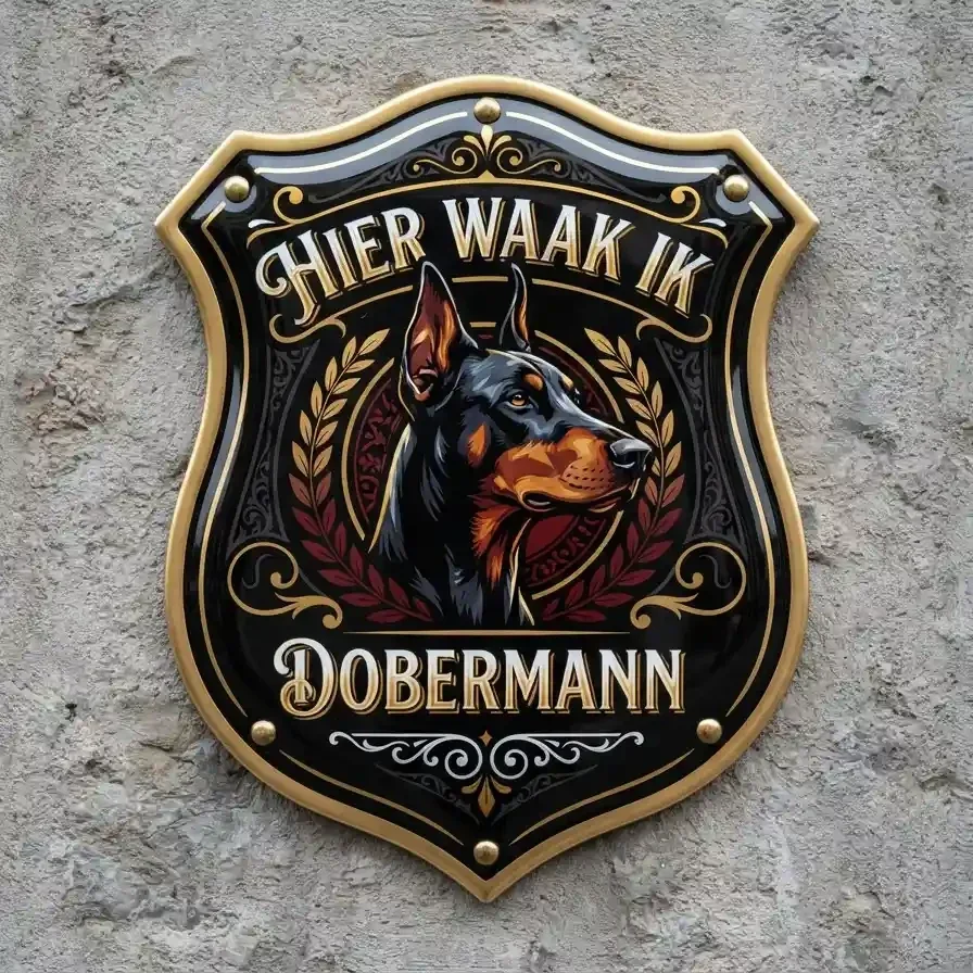 Acryl Waakbord Dobermann - Hier Waak Ik 25x30 / 35x40