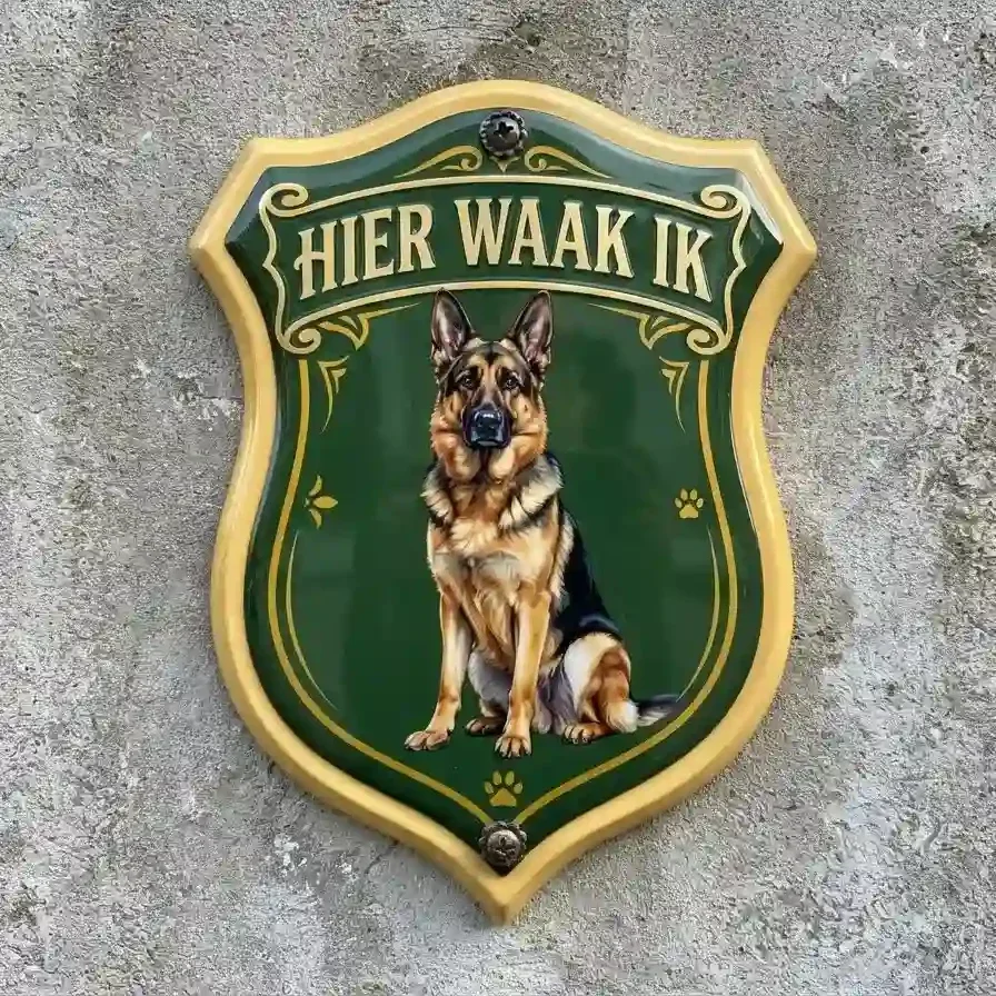 Acryl Waakbord Duitse Herder Heraldisch "Hier Waak Ik