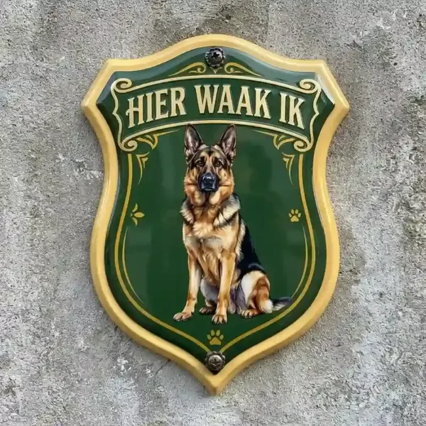 Acryl Waakbord Duitse Herder Heraldisch "Hier Waak Ik