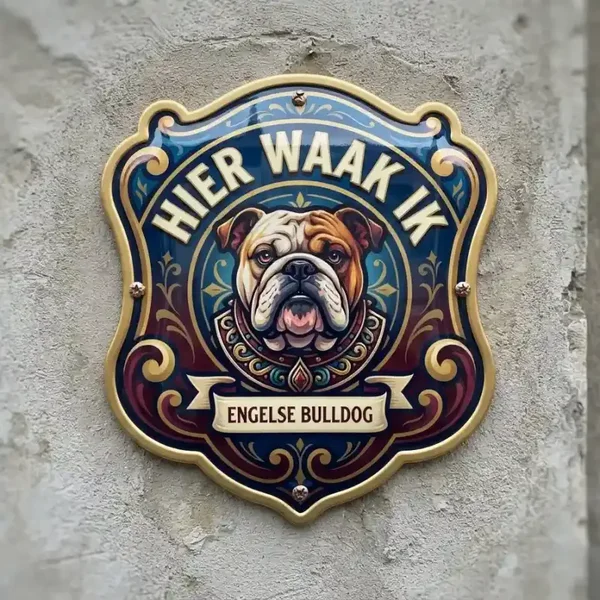 Acryl Waakbord Engelse Bulldog - Hier waak ik