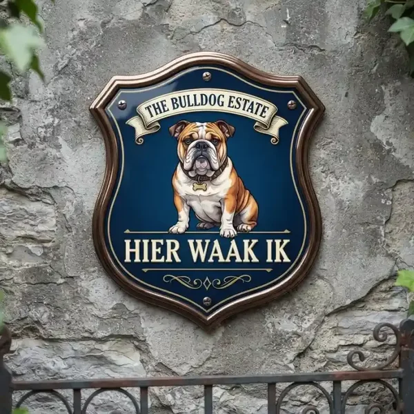 Acryl Waakbord Engelse Bulldog - Hier Waak Ik