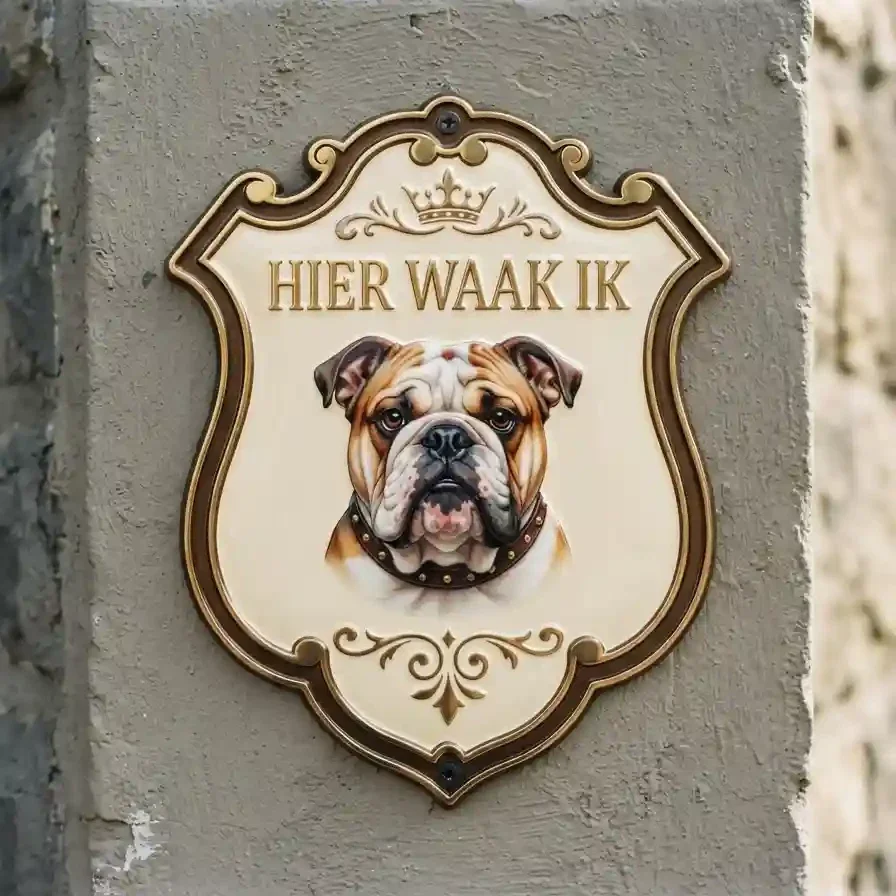 Waakbord Engelse Bulldog - Acryl 25x30 / 35x40 cm