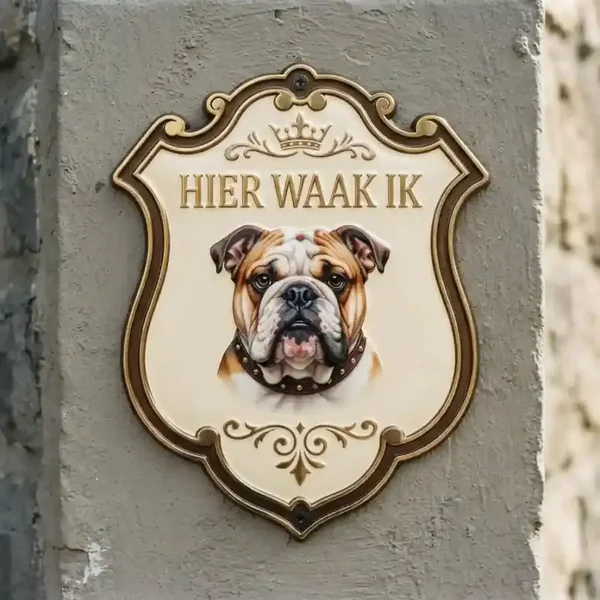 Waakbord Engelse Bulldog - Acryl 25x30 / 35x40 cm