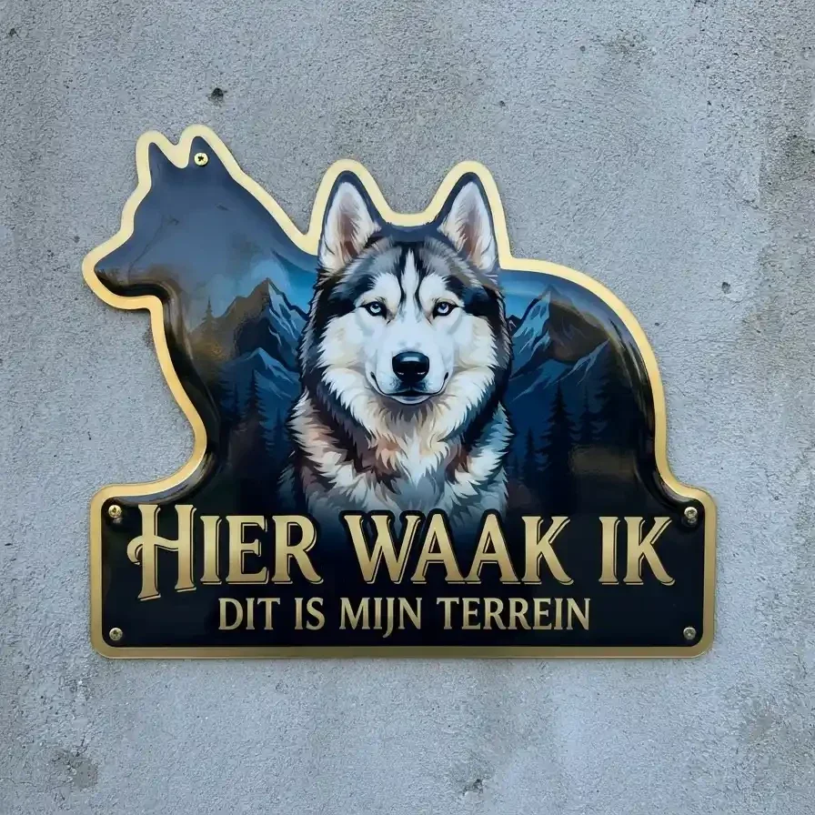 Waakbord Husky - Hier waak ik