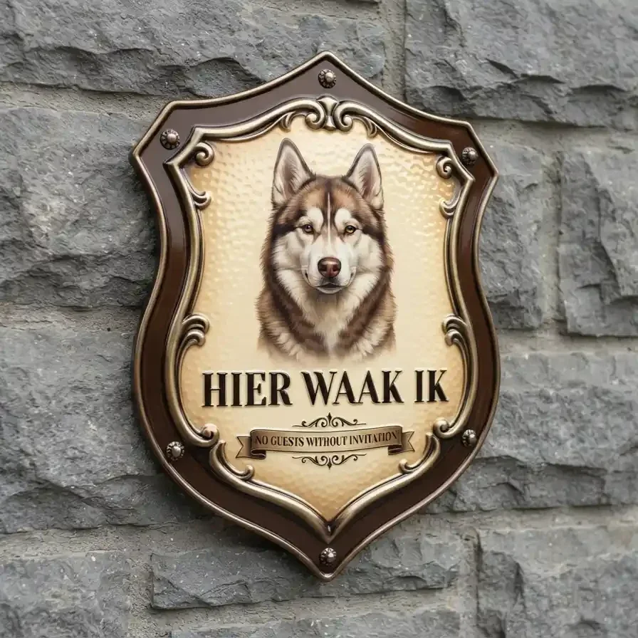 Acryl Waakbord Husky - Hier Waak Ik