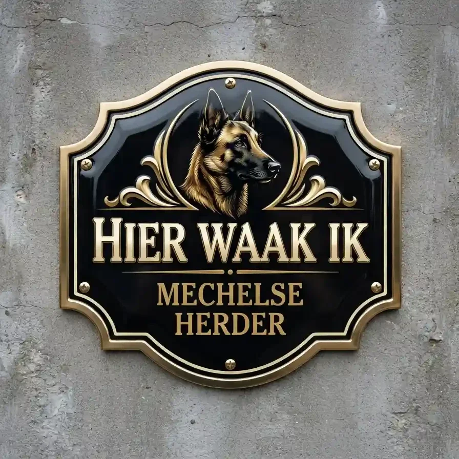 Acryl Waakbord Mechelse Herder - Hier Waak Ik