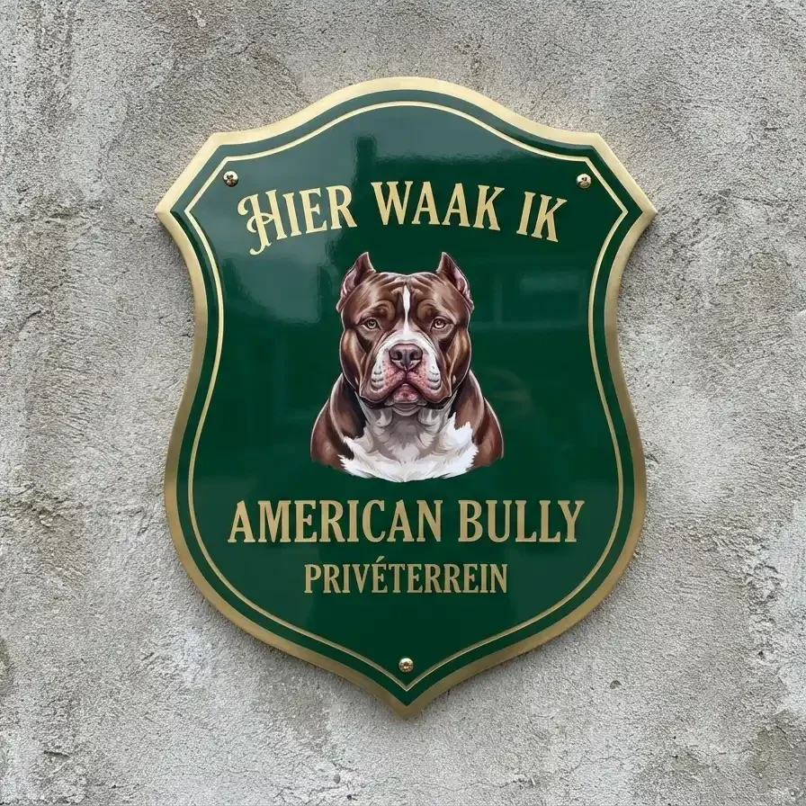 American Bully Waakbord Schild - Groen/Goud 4mm