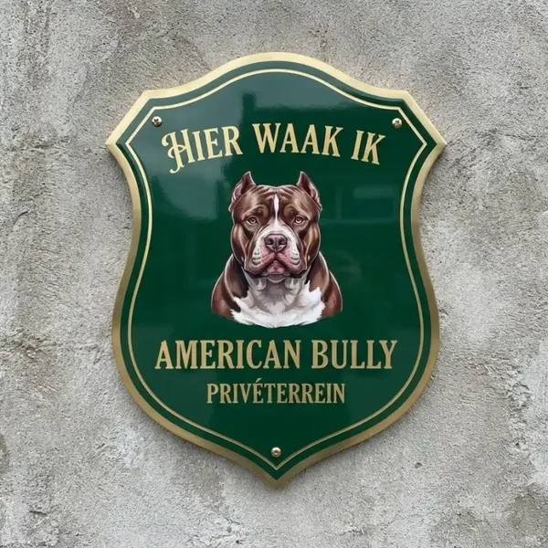 American Bully Waakbord Schild - Groen/Goud 4mm
