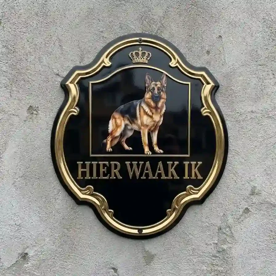 Waakbord Duitse Herder Kroon Zwart Goud 4mm Acryl