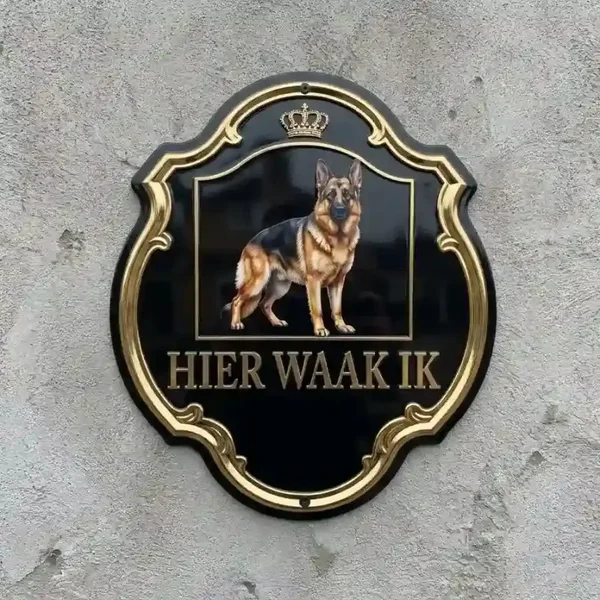 Waakbord Duitse Herder Kroon Zwart Goud 4mm Acryl
