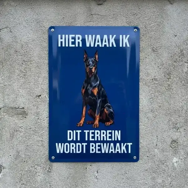 Metalen Waakbord Dobermann - Hier Waak Ik